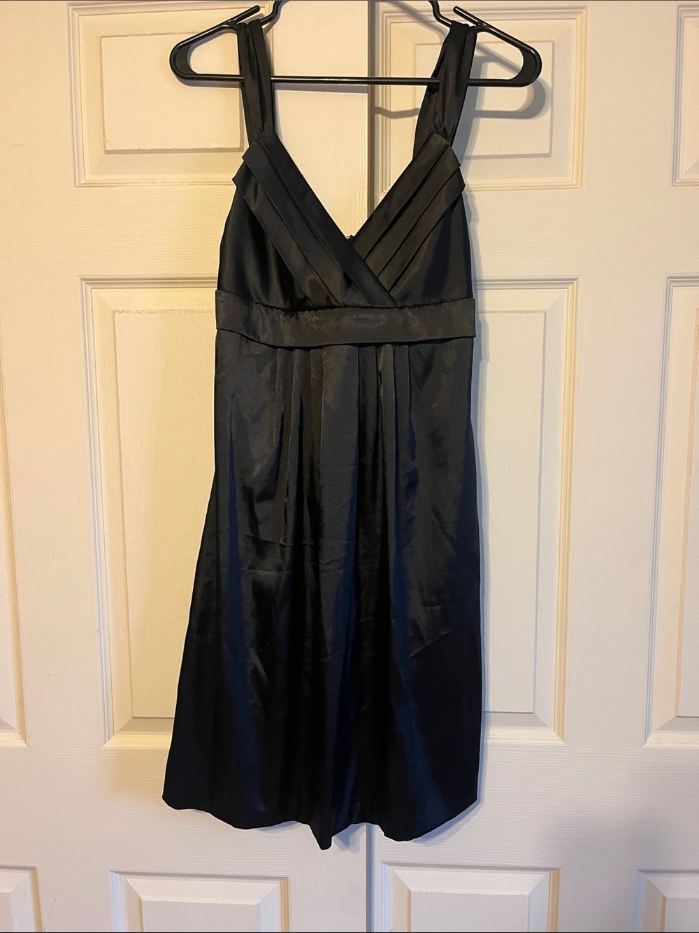 le chateau Black Sleeveless Midi Dress with Pleated V-Neck